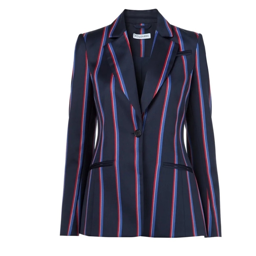 Altuzarra made in Italy Acacia Striped navy blue and red tailored wool blazer 40